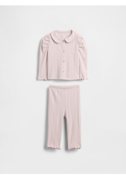 Bebek Açık Pembe Pointelle Fitilli Outfit Set