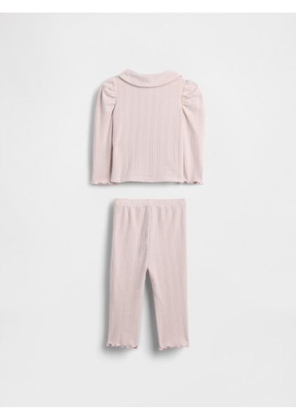 Bebek Açık Pembe Pointelle Fitilli Outfit Set modelleri