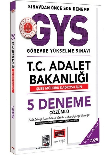 Yargı 2025 Gys Adalet Bakanlığı Şube Müdürü 5 Deneme Çözümlü Görevde Yükselme Yargı Yayınları