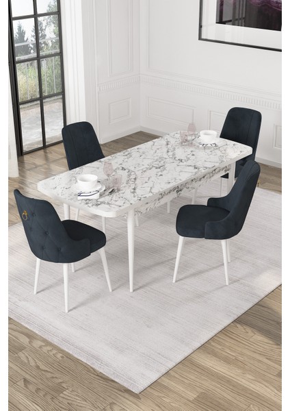 Nice Beyaz Mermer Desen 80X132 Açılabilir Mdf Masa Yemek Odası Takımı, Mutfak Takımı 4 Adet Sandalye fiyatları