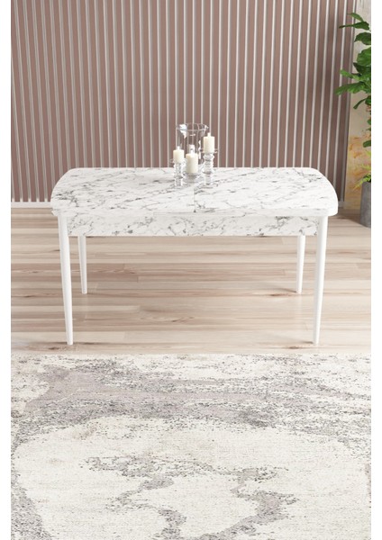Nice Beyaz Mermer Desen 80X132 Açılabilir Mdf Masa Yemek Odası Takımı, Mutfak Takımı 4 Adet Sandalye fırsatları