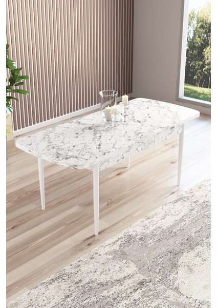 Nice Beyaz Mermer Desen 80X132 Açılabilir Mdf Masa Yemek Odası Takımı, Mutfak Takımı 4 Adet Sandalye indirimleri