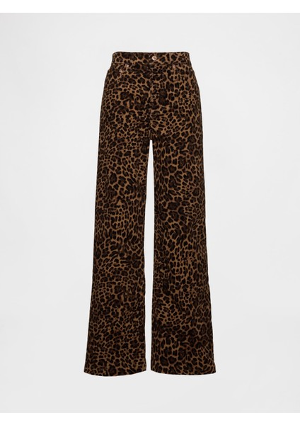 Kadın Kahverengi High Rise Kadife Stride Wide-Leg Jean Pantolon fiyatları
