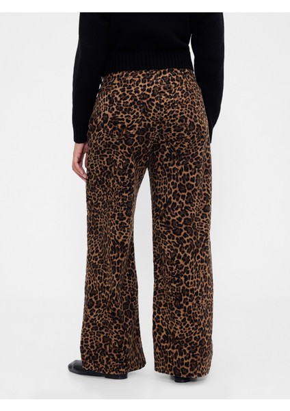 Kadın Kahverengi High Rise Kadife Stride Wide-Leg Jean Pantolon modelleri