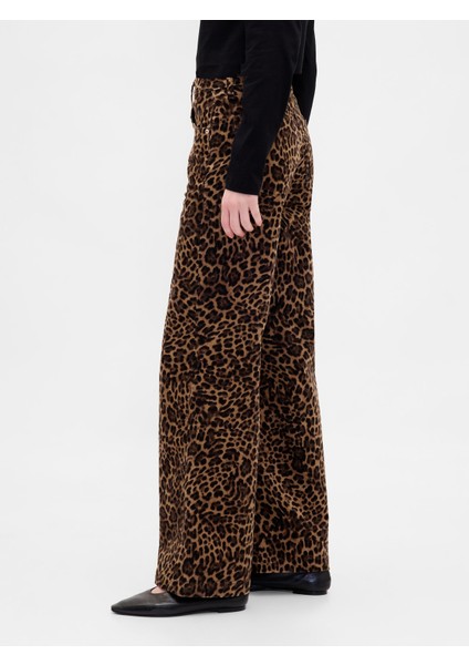 Kadın Kahverengi High Rise Kadife Stride Wide-Leg Jean Pantolon