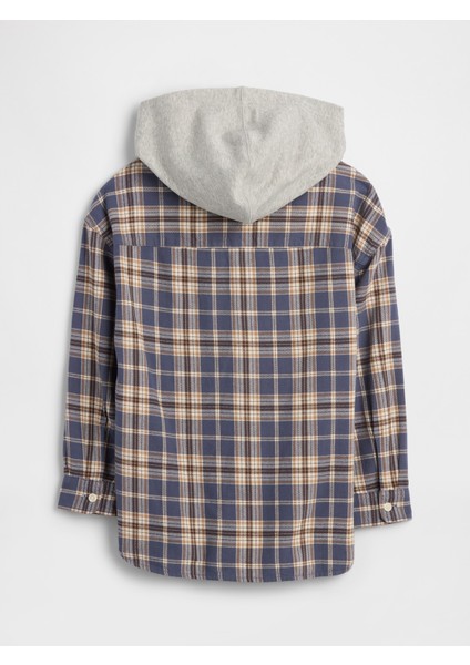 Erkek Çocuk Mavi Relaxed Kapüşonlu Flannel Gömlek modelleri