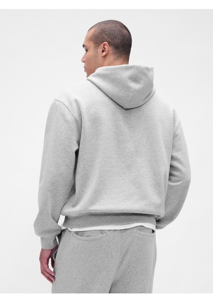 Erkek Gri Heavyweight Oversized Logo Kapüşonlu Sweatshirt fırsatları