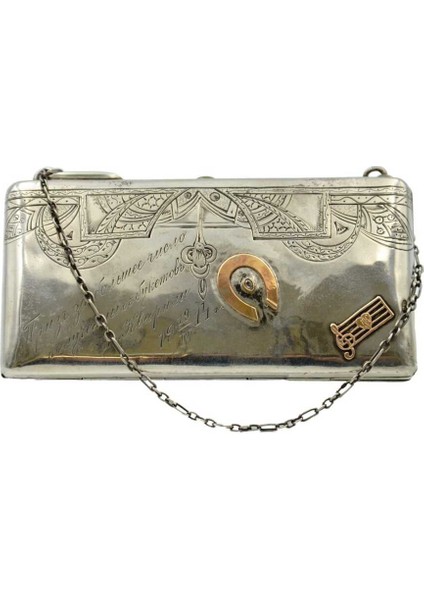 Rus Yapımı 84 Damgalı Motifleri Altın Detaylı Gümüş Çanta AOB1066