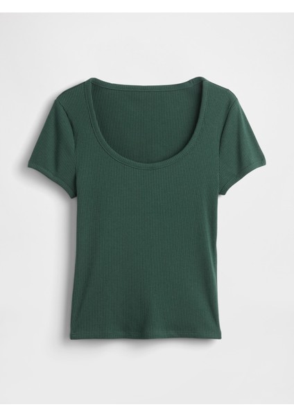 Kadın Yeşil Modern Fitilli Crop T-Shirt fiyatları