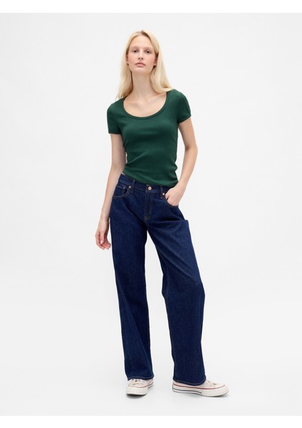 Kadın Yeşil Modern Fitilli Crop T-Shirt indirimleri