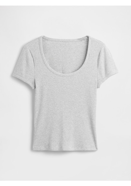 Kadın Gri Modern Fitilli Crop T-Shirt fiyatları