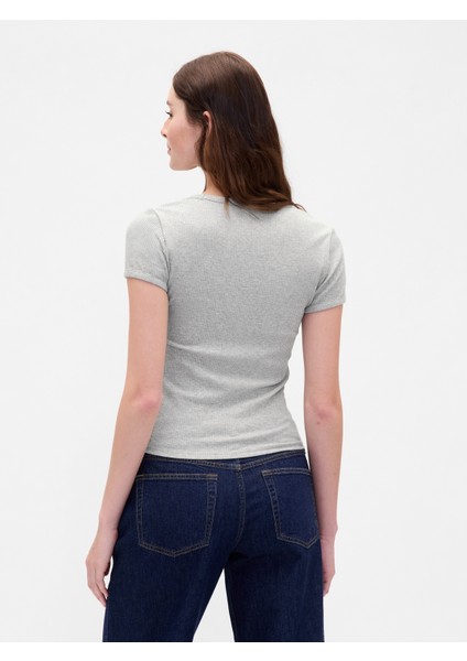 Kadın Gri Modern Fitilli Crop T-Shirt fırsatları