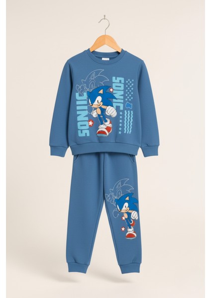 Karakter Baskılı Çocuk Mavi Eşofman Takımı (2 Iplikli Kumaş)