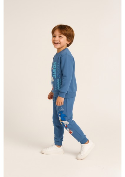 Karakter Baskılı Çocuk Mavi Eşofman Takımı (2 Iplikli Kumaş) modelleri