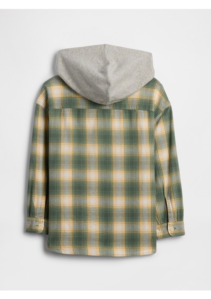 Erkek Çocuk Yeşil Relaxed Kapüşonlu Flannel Gömlek modelleri