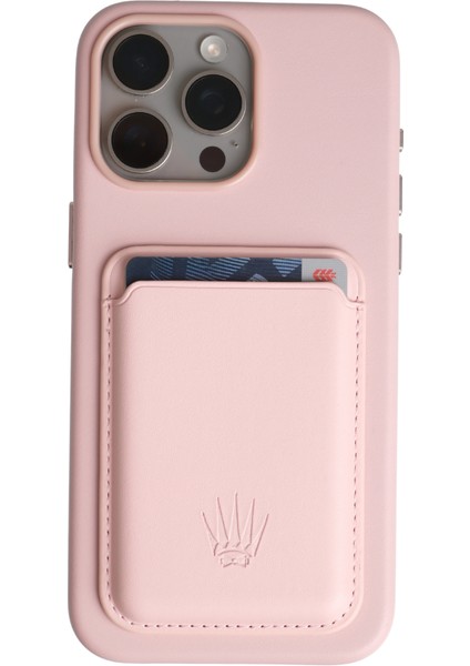 Xelium Iphone 15 Pro Max Pembe Kılıf Magsafe Özellikli Deri Kılıf+Kartlık