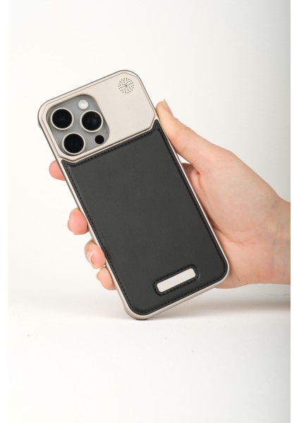 Therock 15 Pro Max Titanyum Gri Magsafe Özellikli Alüminyum Alaşımlı Hakiki Deri,kokulu Metal Kızaklı Telefon Kılıfı modelleri