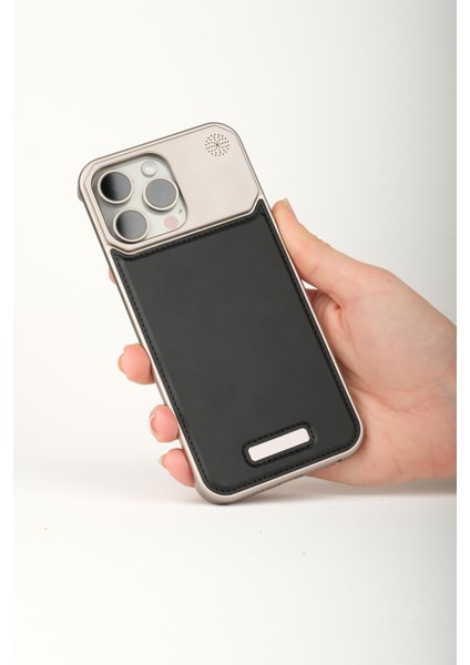 Therock 15 Pro Max Titanyum Gri Magsafe Özellikli Alüminyum Alaşımlı Hakiki Deri,kokulu Metal Kızaklı Telefon Kılıfı fırsatları