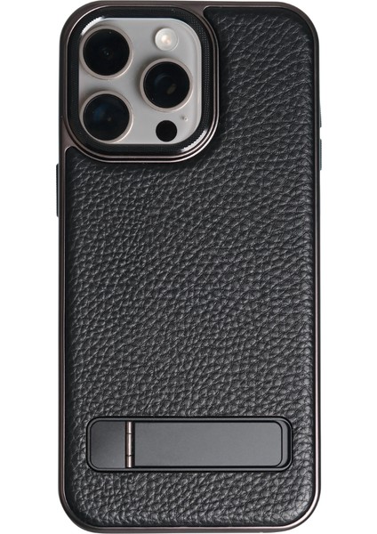 Caseon Iphone 15 Pro Max Siyah Manyetik Özellikli Standlı Deri Kılıf