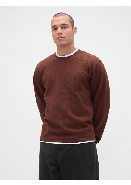 Erkek Kahverengi Waffle Crew T-Shirt