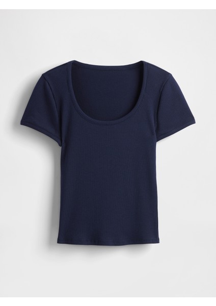 Kadın Lacivert Modern Fitilli Crop T-Shirt fiyatları