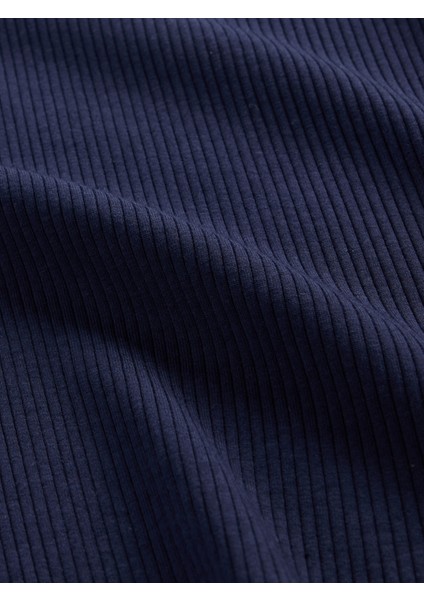 Kadın Lacivert Modern Fitilli Crop T-Shirt modelleri