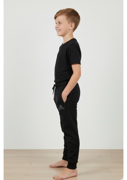 Çocuk Siyah Fermuarlı Cepli Ribanalı Eşofman Altı modelleri