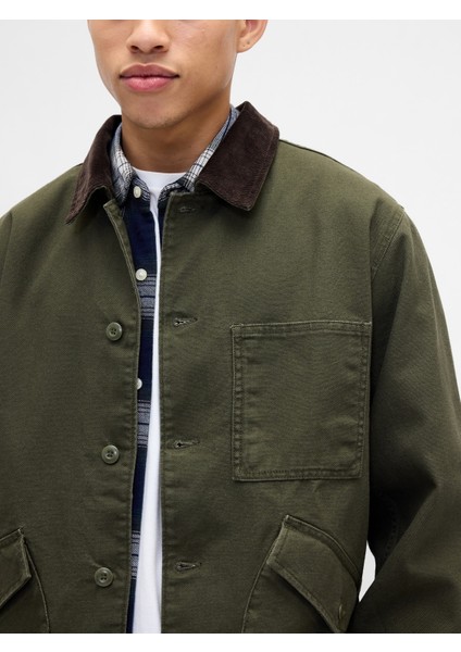 Erkek Haki Relaxed Canvas Barn Ceket modelleri