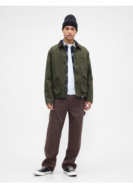 Erkek Haki Relaxed Canvas Barn Ceket fırsatları