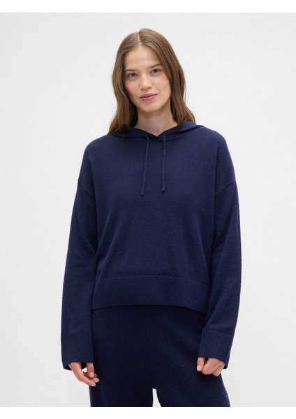 Kadın Lacivert Relaxed Cashsoft Kapüşonlu Sweatshirt