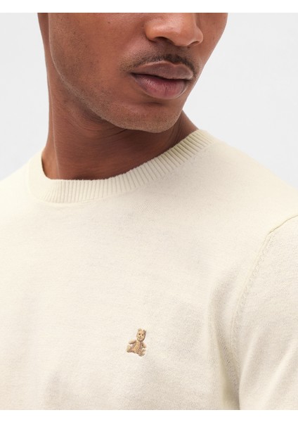 Erkek Kırık Beyaz Pamuk Bisiklet Yaka Kazak modelleri