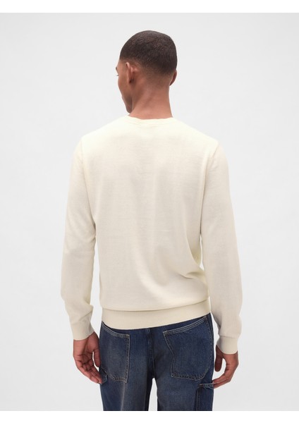 Erkek Kırık Beyaz Pamuk Bisiklet Yaka Kazak fırsatları