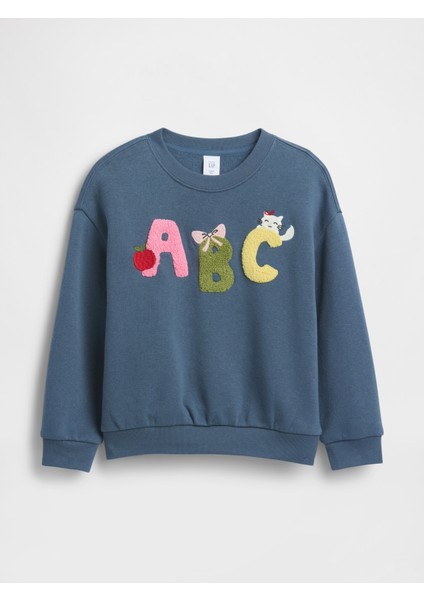 Kız Bebek Mavi Oversized Grafik Sweatshirt