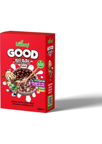 Hünnap Keçi Sütlü Çikolata ve Vitamin Tahıllı Glutensiz Gevrek 240 gr