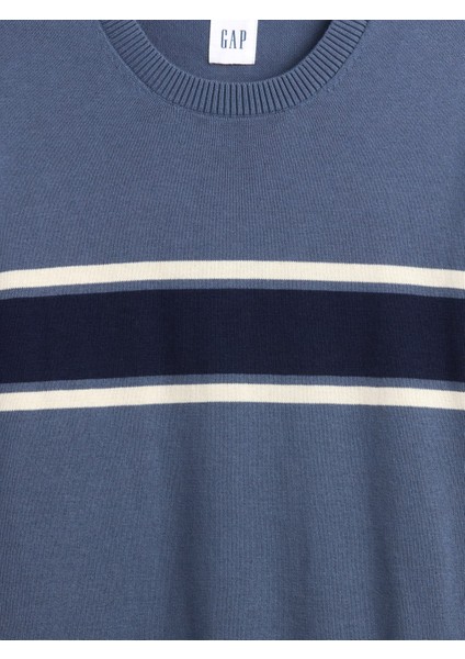 Erkek Mavi Çizgili Bisiklet Yaka Kazak modelleri