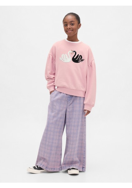 Kız Çocuk Pembe Relaxed Flippy-Sequin Grafikli Sweatshirt modelleri