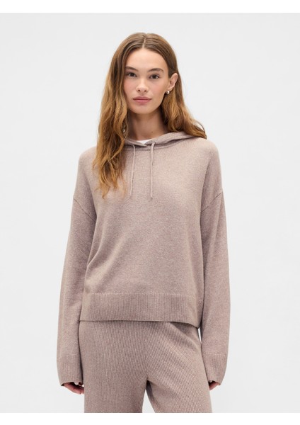 Kadın Açık Pembe Relaxed Cashsoft Kapüşonlu Sweatshirt