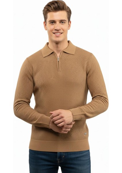 Erkek Fermuarlı Polo Yaka Triko Kazak 5240F BGL-ST04852