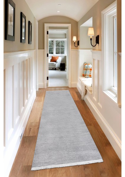 Azra Gri Yolluk Halı | Yıkanabilir, Kaymaz Taban, Modern Koridor Antre Kilimi