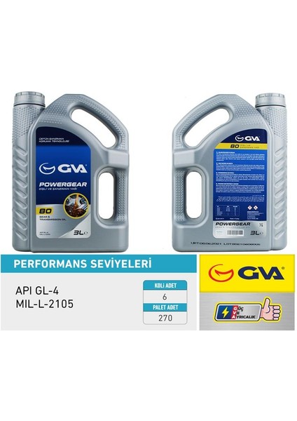 ŞANZIMAN YAĞI 80W API GL-4 3 LT 80W (6 ADET)