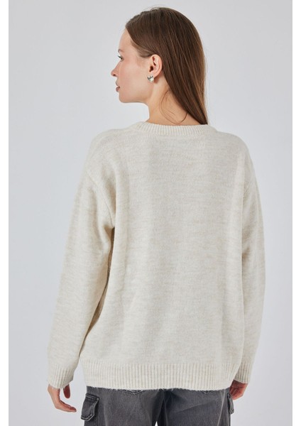 Kadın Bdart Oversize Triko Kazak Krem Doğal