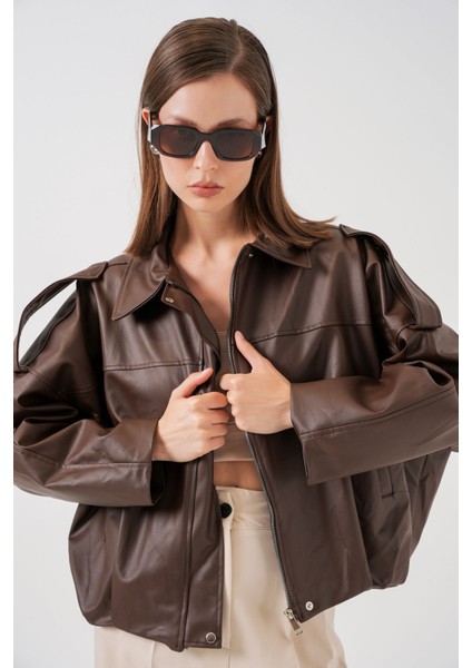 Kadın Bdart Suni Deri Fermuarlı Ceket Mocha Kahvesi