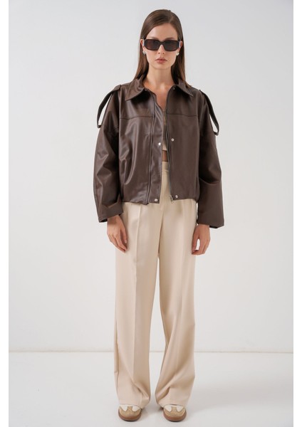 Kadın Bdart Suni Deri Fermuarlı Ceket Mocha Kahvesi fiyatları