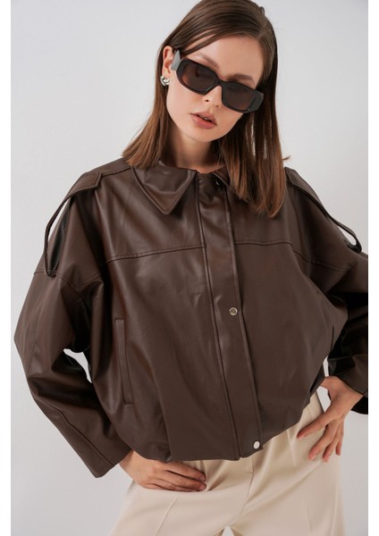 Kadın Bdart Suni Deri Fermuarlı Ceket Mocha Kahvesi modelleri