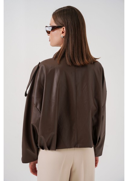 Kadın Bdart Suni Deri Fermuarlı Ceket Mocha Kahvesi