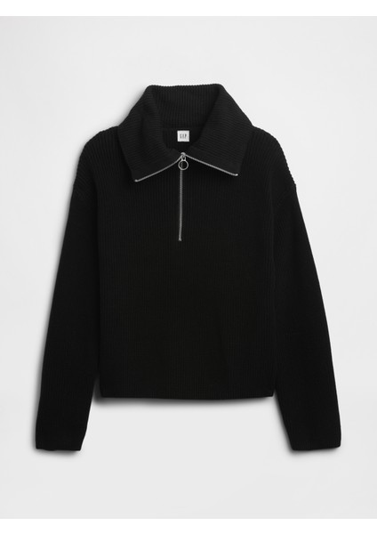 Kadın Siyah Relaxed Çeyrek Fermuarlı Kazak fiyatları