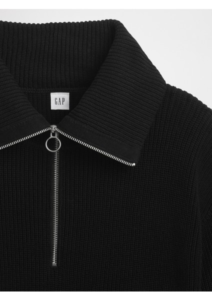 Kadın Siyah Relaxed Çeyrek Fermuarlı Kazak modelleri