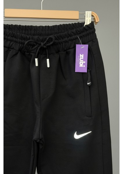 Yansıtıcı Logolu Fermuarlı Cepli Siyah Eşofman Altı modelleri