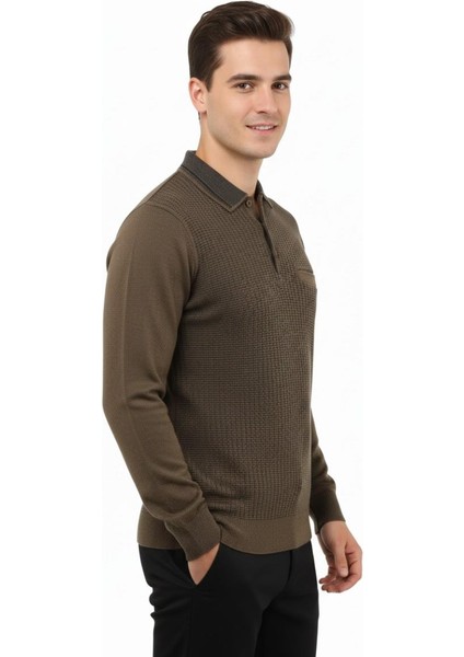 Erkek Polo Yaka Kazak Cepli Çelik Örgü Klasik Kalıp 5205F BGL-ST04850 fiyatları