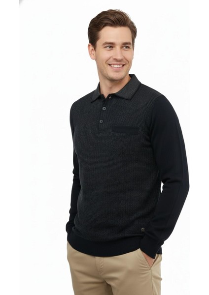 Erkek Polo Yaka Kazak Cepli Çelik Örgü Klasik Kalıp 5205F BGL-ST04850 fiyatları